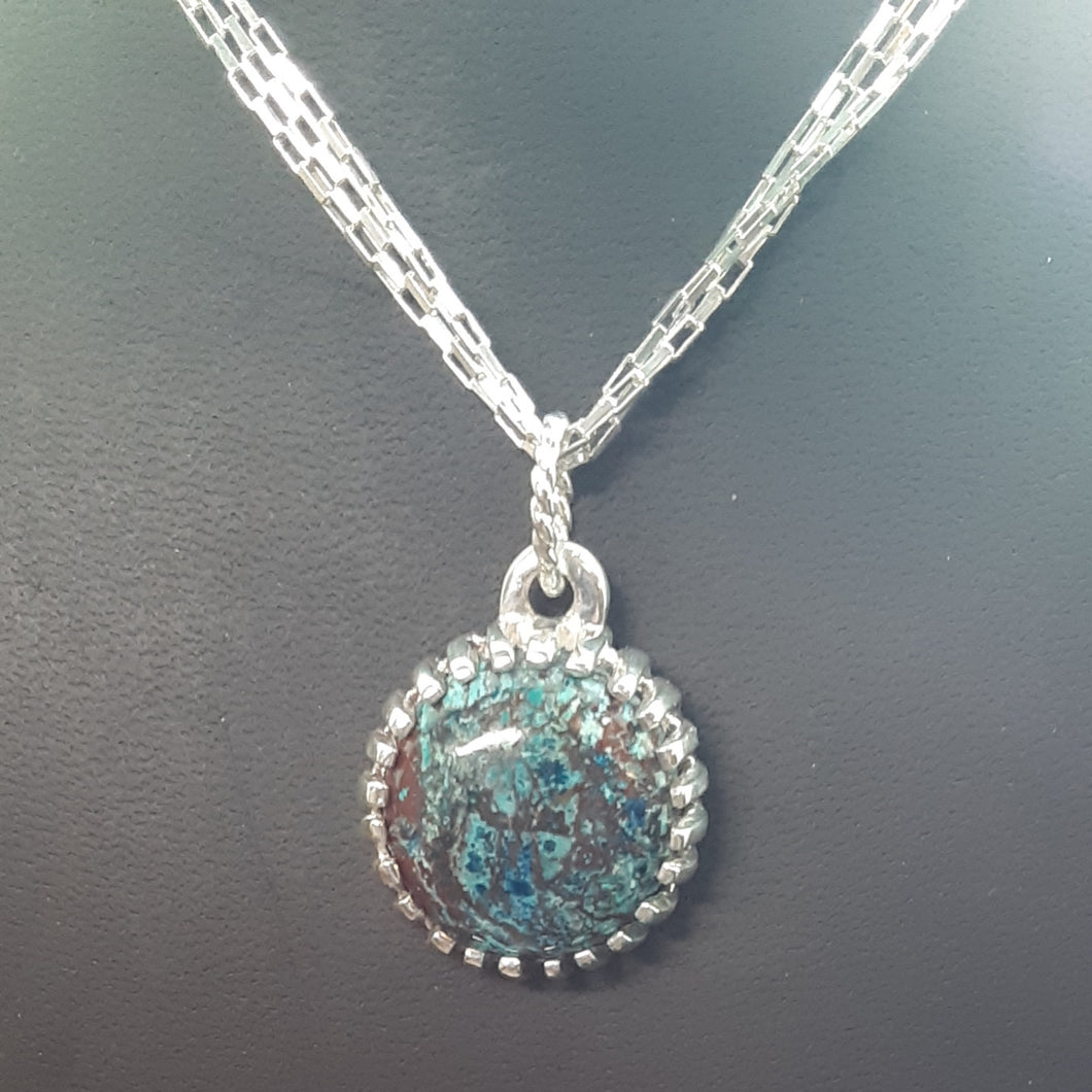 Chrysocolla set in Sterling Silver with Sterling Silver chain